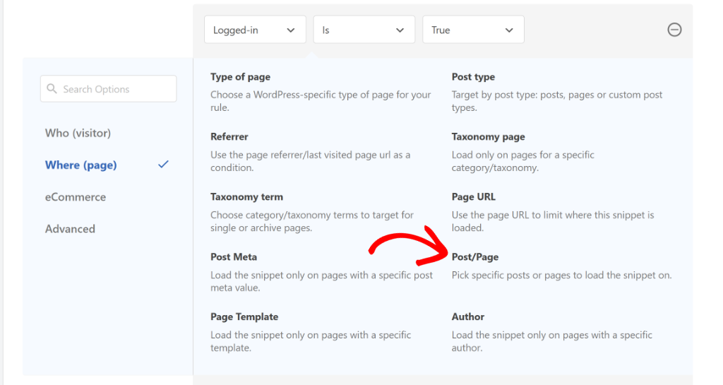 Select post or page logic