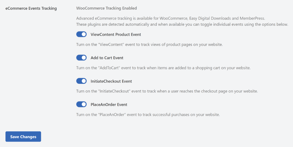 Advanced eCommerce settings pixel tracking