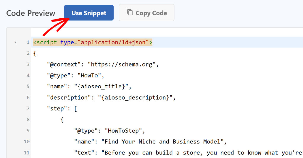 Click use snippet button