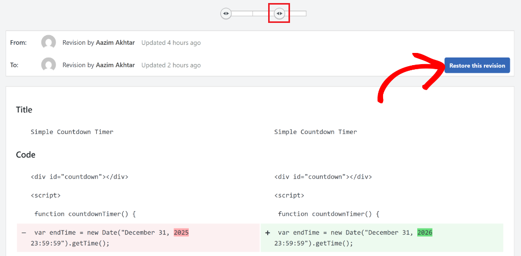 Move slider and restore previous version