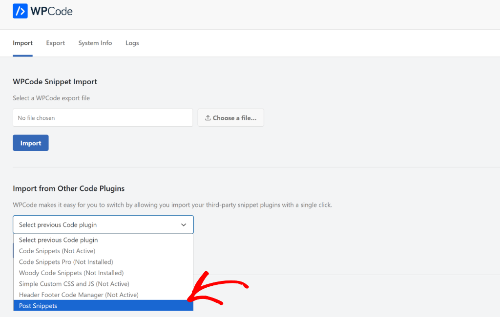Post snippets importer for WPCode