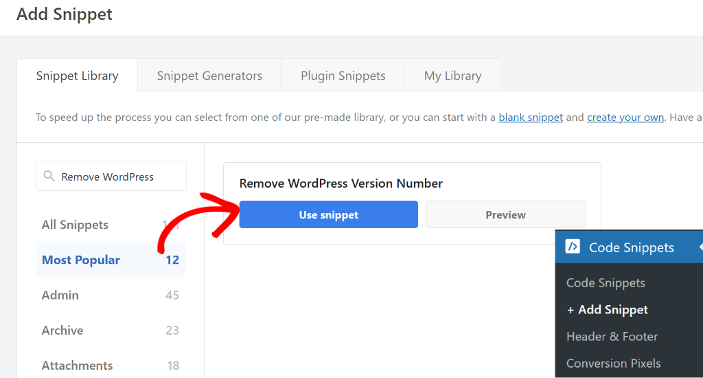 Select remove version number snippet
