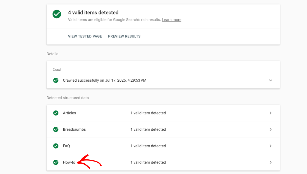 View how to schema in rich results tool