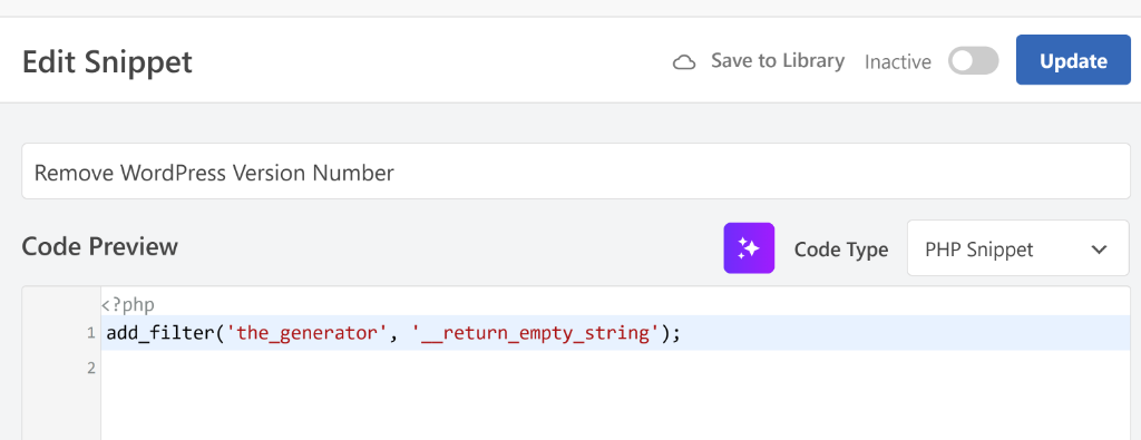 View remove WordPress version number snippet