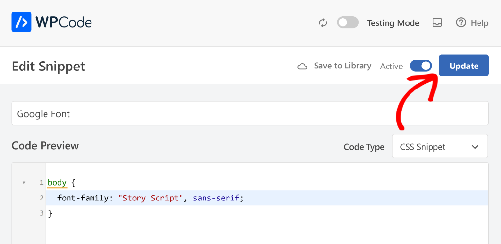 Activate Google Fonts CSS code