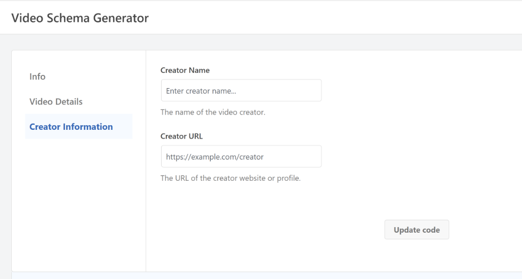 Enter creator information