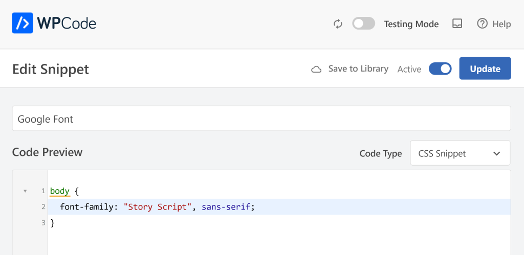 Enter custom CSS for google font