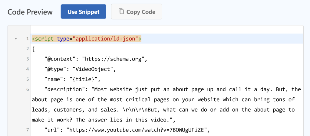 View video schema code