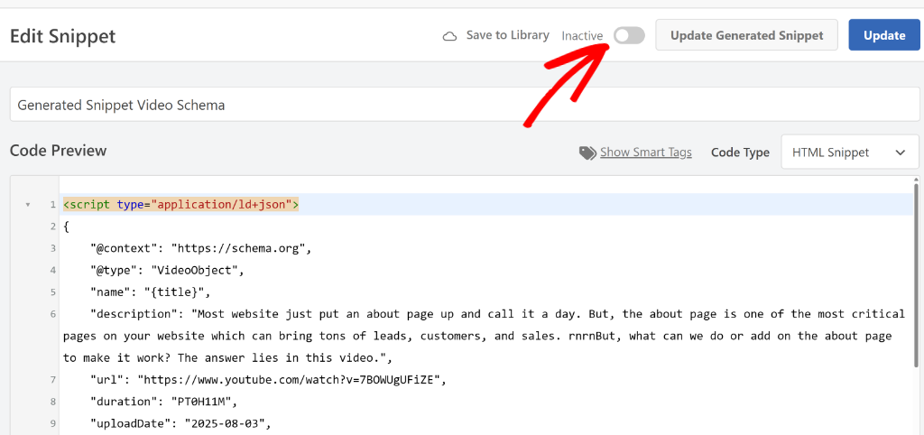View video schema in code editor