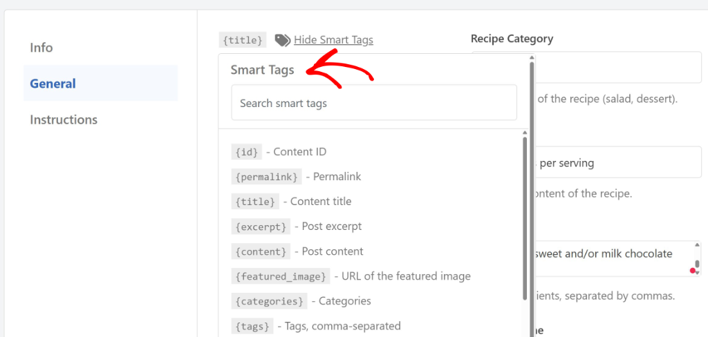 Add smart tag for recipe schema