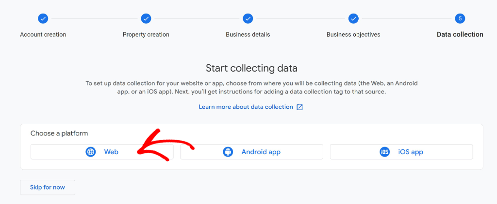 Choose web option for platform
