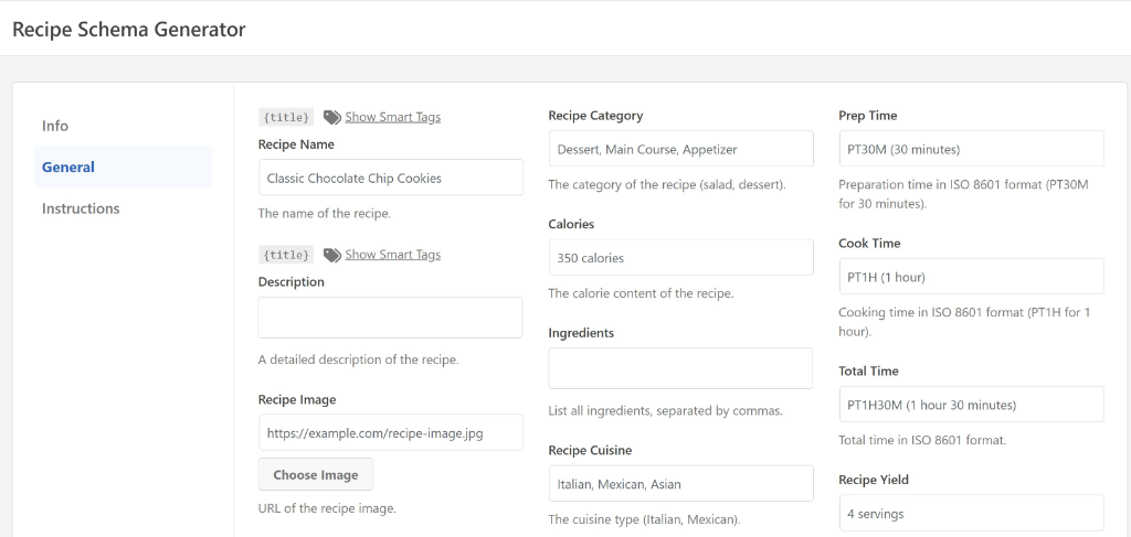 Enter details of recipe