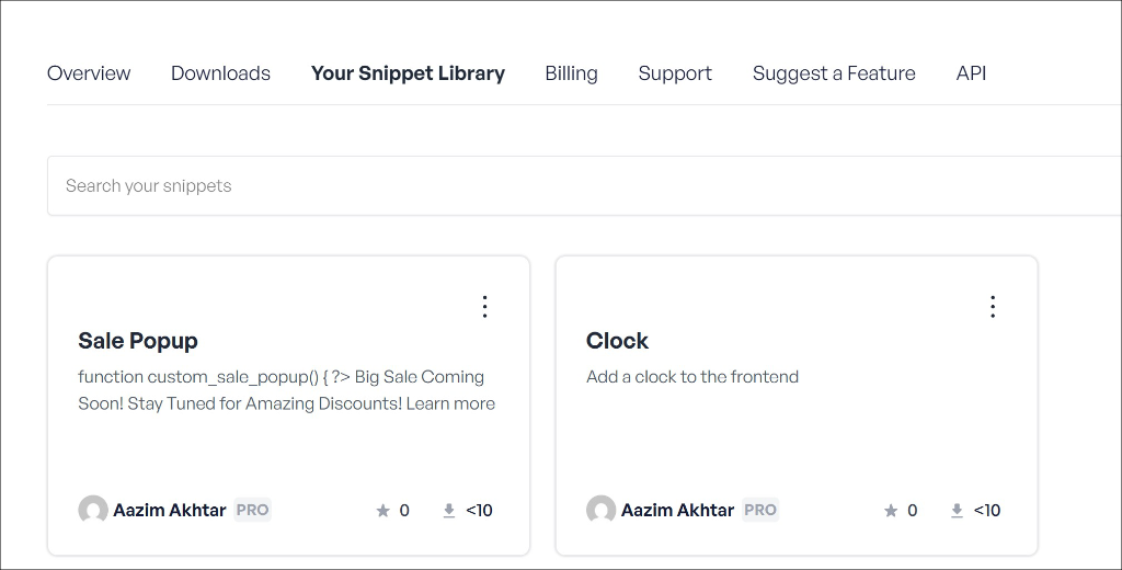 Private snippet library