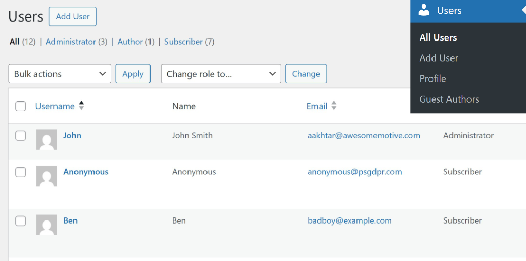 Select the user profile