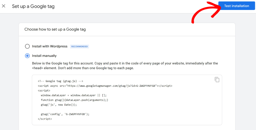 Test installation of Google Analytics