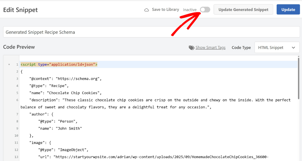 View recipe schema in code editor