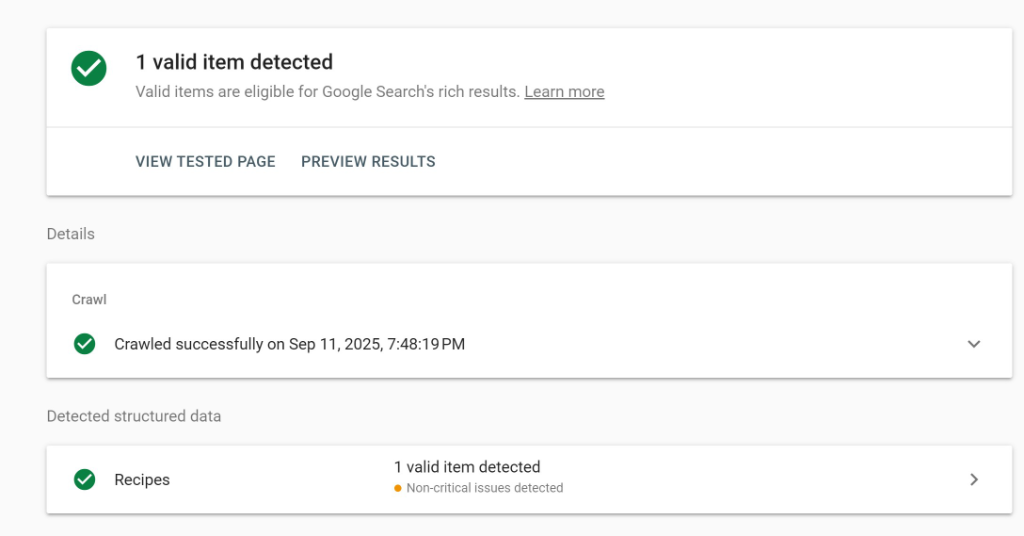 View recipes under structured detected data