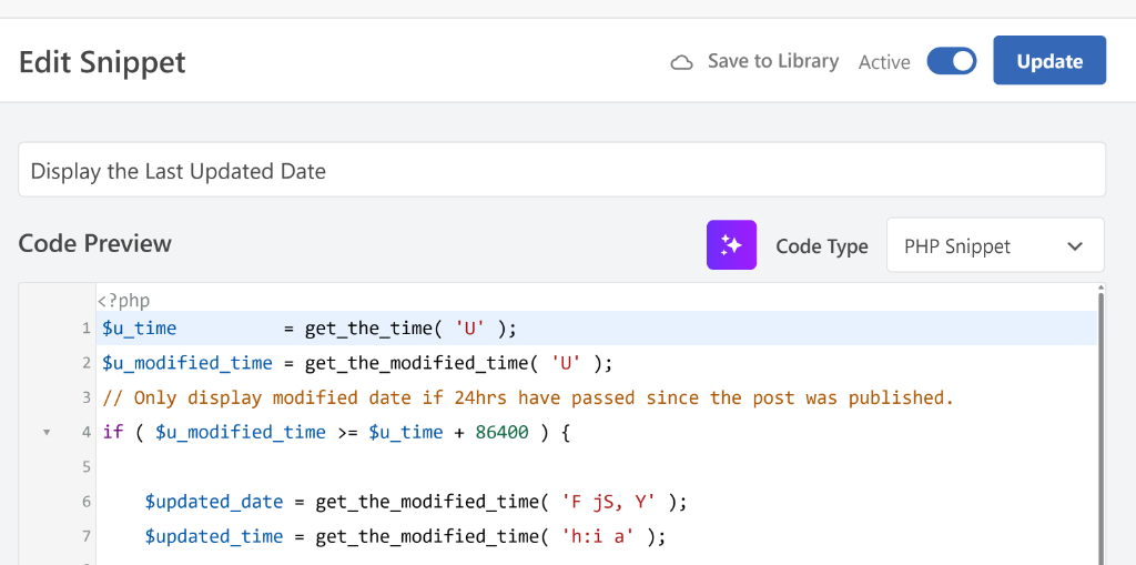 Activate the last updated date snippet