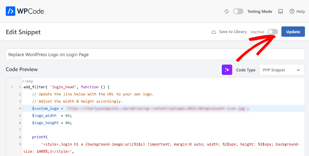 Make snippet for replace logo on login page active