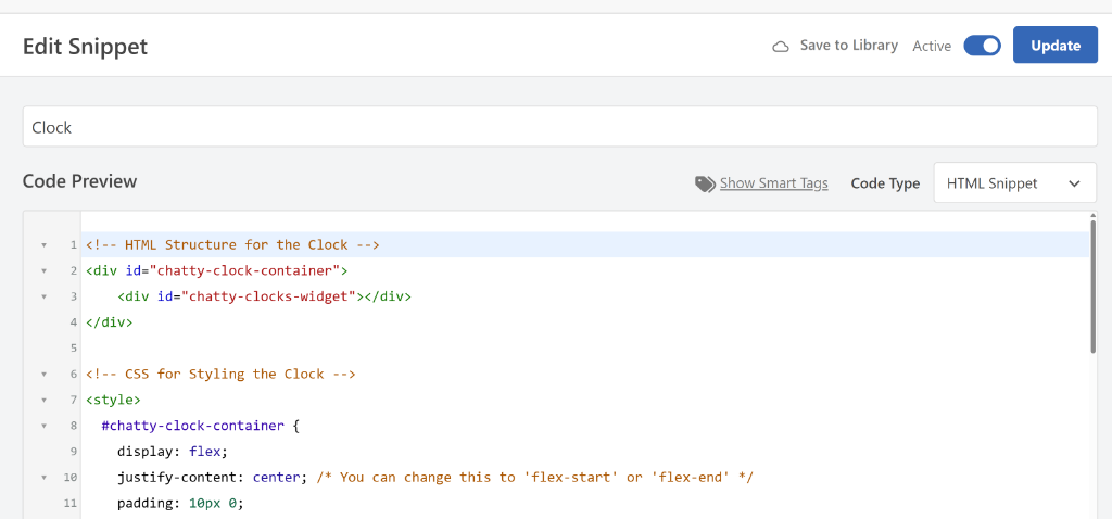 Activate your custom snippet
