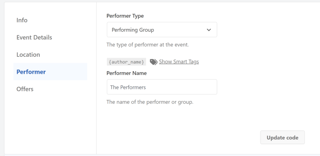 Enter performer details