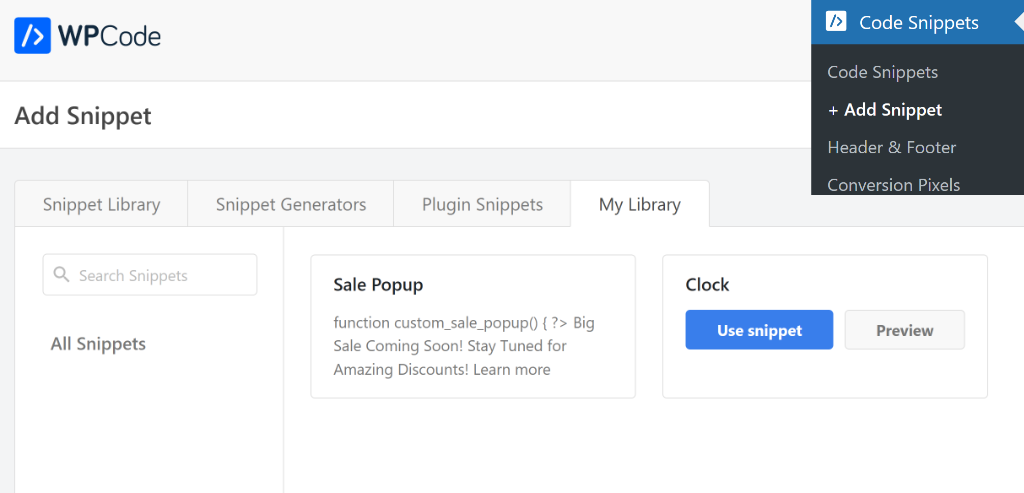 View my library in WPCode