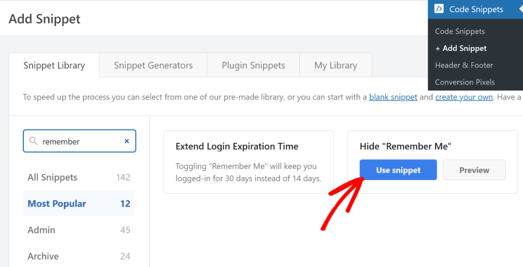 Add hide remember me snippet
