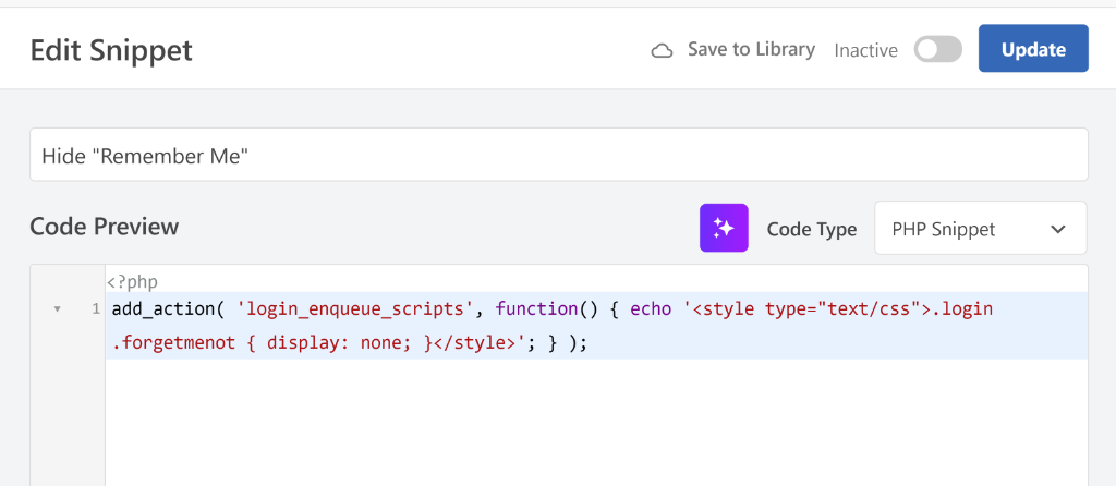 Edit code snippet for remember me option