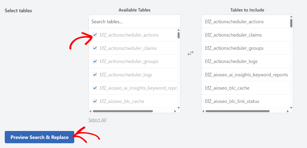 Select table and preform operation
