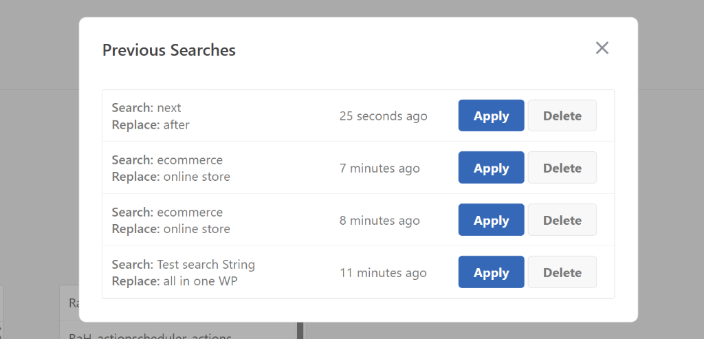 View recent search and replace operations
