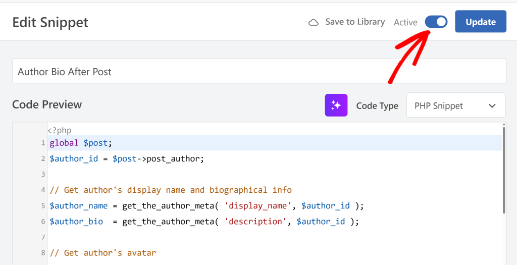 Activate author bio snippet
