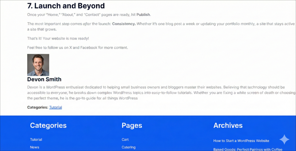 Author bio preview on demo site
