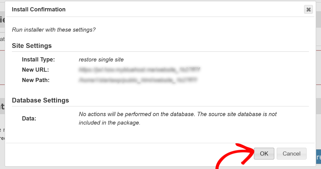 Install confirmation for backup
