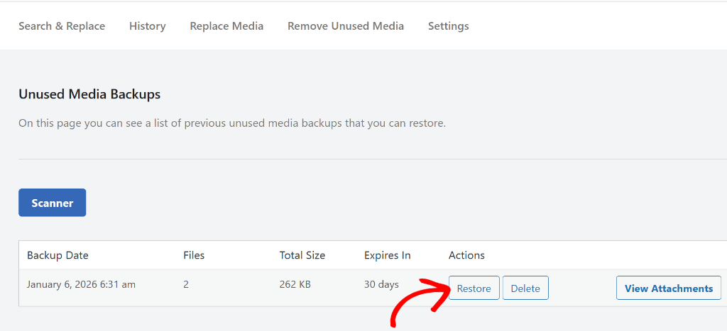 Restore removed media files