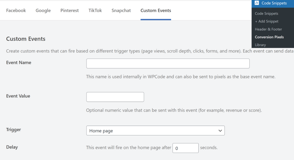 Enter custom event details