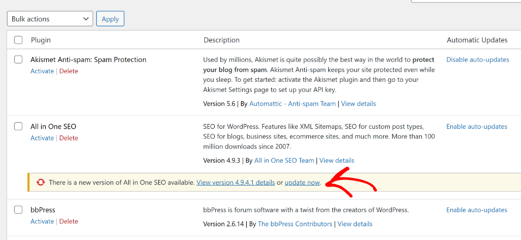 Plugin update notification