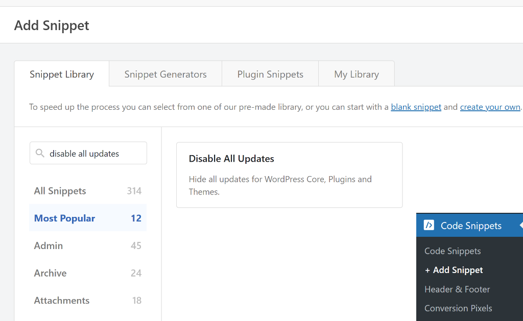 Select disable all update snippets