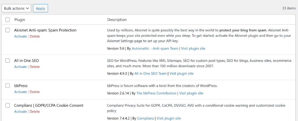View plugin page without update notification