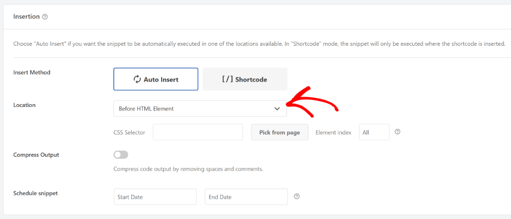 Select insert before element location