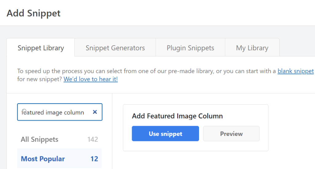 Add featured image column snippet