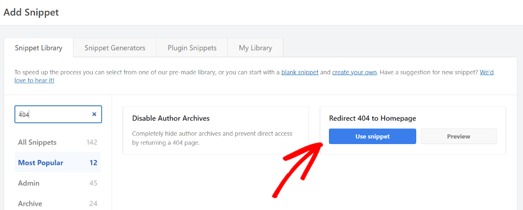 Add redirect 404 to homepage snippet