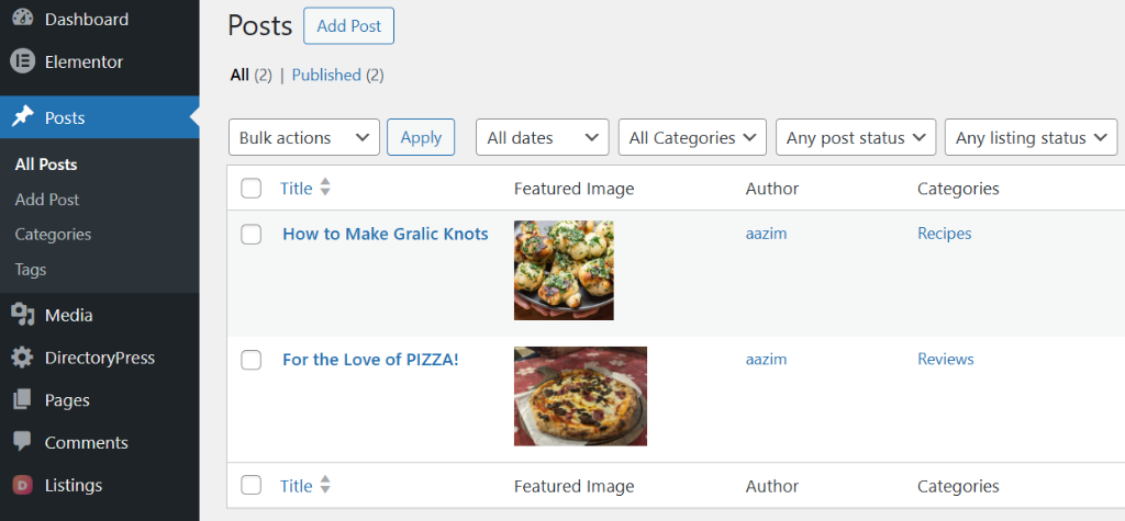 View featured images in admin panel