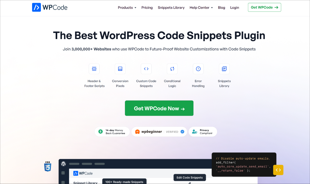 WPCode best code snippet plugin for WordPress