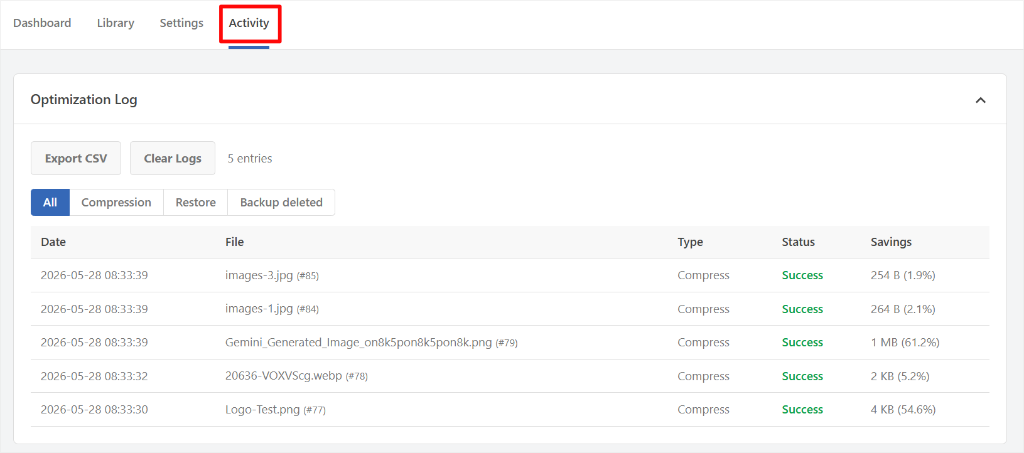 wpcode image optimizer activity