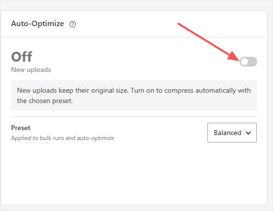 image optimizer auto optimize toggle