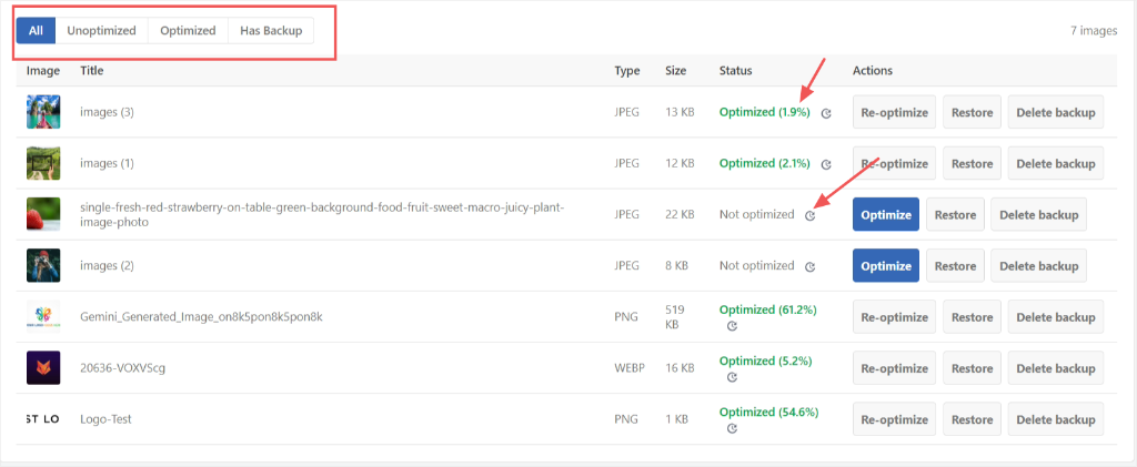 wpcode imageoptimizer library optimized not optimized