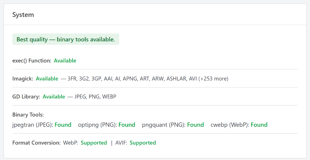 View system recommendations for image optimization