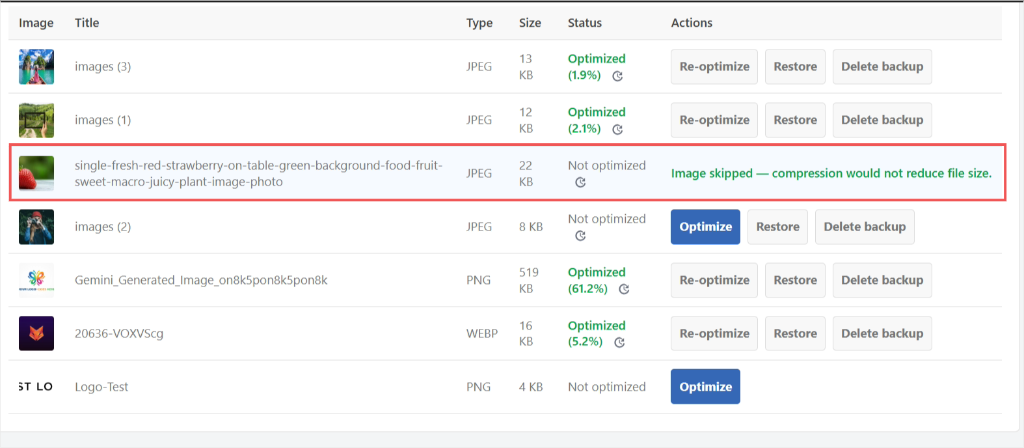 wpcode image optimizer image skipped