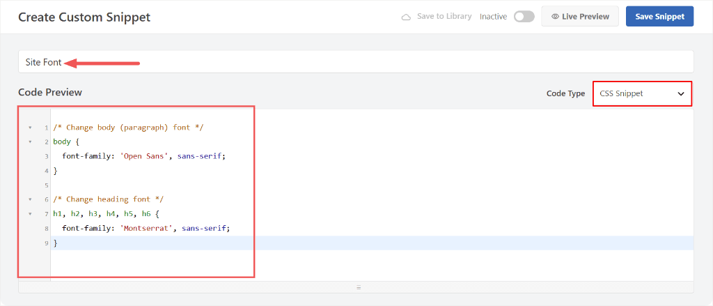 add css font wpcode