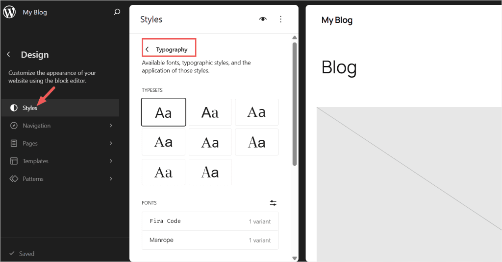 wordpress styles typography